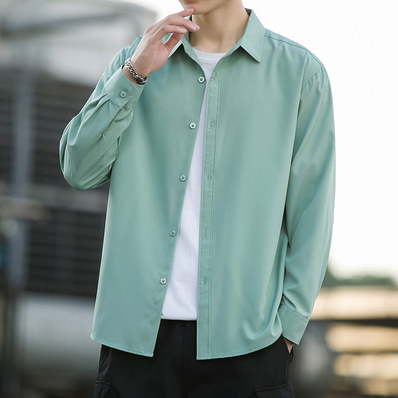 Men's Ice Silk Drape Long Sleeved Loose Casual Shirt