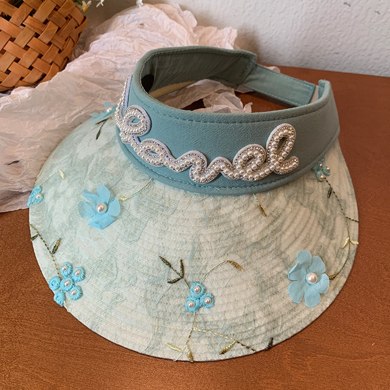 Lace Flower Pearl Visor Straw Hat Female Summer