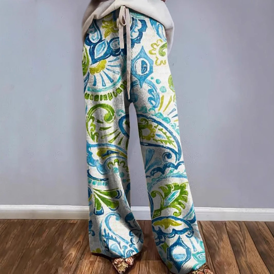 D Printed European And American Leisure Wide Leg Sports European And American Trousers