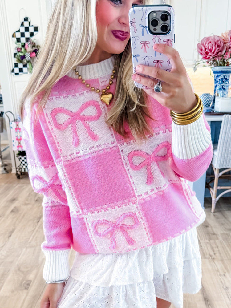Women's Bowknot Color Matching Knitted Sweater