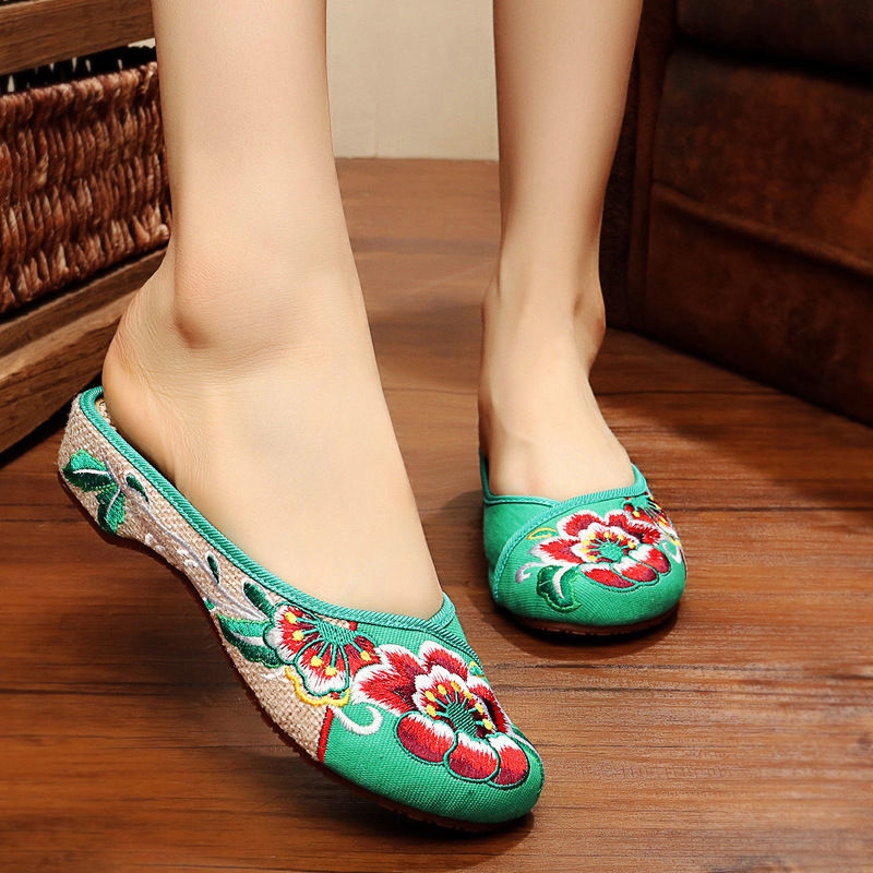 Ethnic Style Linen Toe Embroidered Slippers