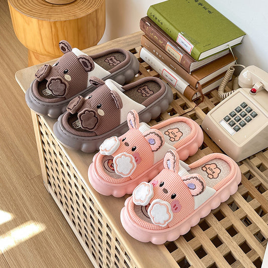 Non Slip Thickened Wood Floor Cotton Hemp Couple Slippers