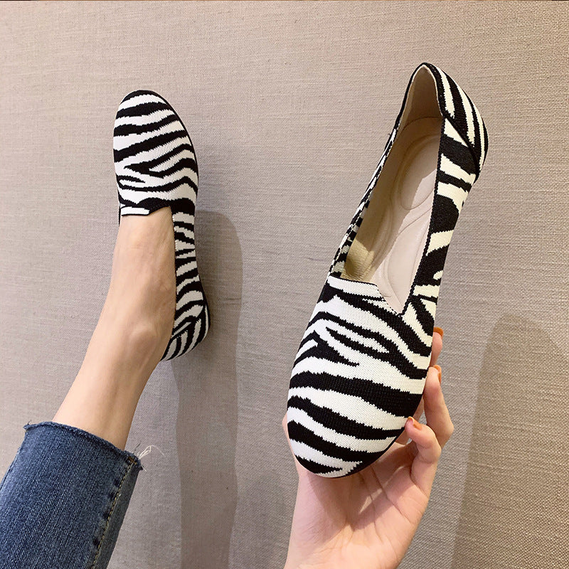 Pumps Round Head Woven Shallow Mouth Flying Woven Women's Flat Bottom