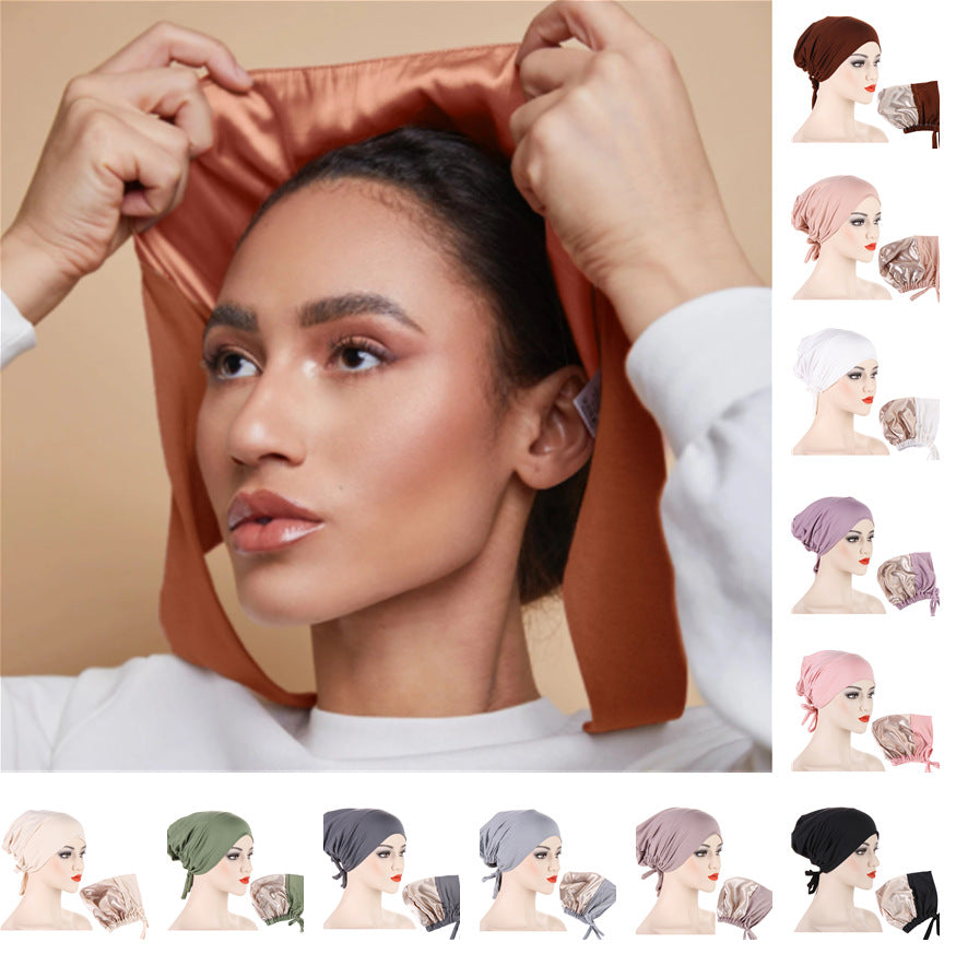 Women's Multicolor Satin Drawstring Sleeve Cap