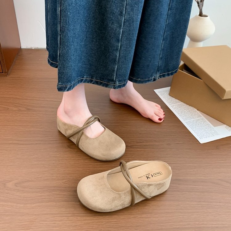 MuLler Sandals, Casual One Foot Kick, Dou Dou, Boken Shoes, Toe Caps, Half Slippers