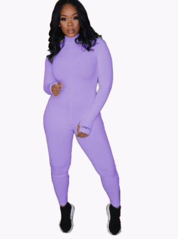 Super Soft Rib Embroidered Stretch Fitness Jumpsuit