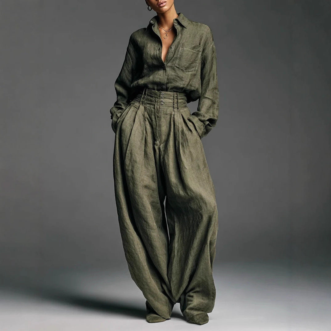 Shirt And Trousers Two-piece Set Cardigan Long Sleeves Loose Fit Fashionable Unisex Style