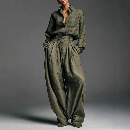Shirt And Trousers Two-piece Set Cardigan Long Sleeves Loose Fit Fashionable Unisex Style