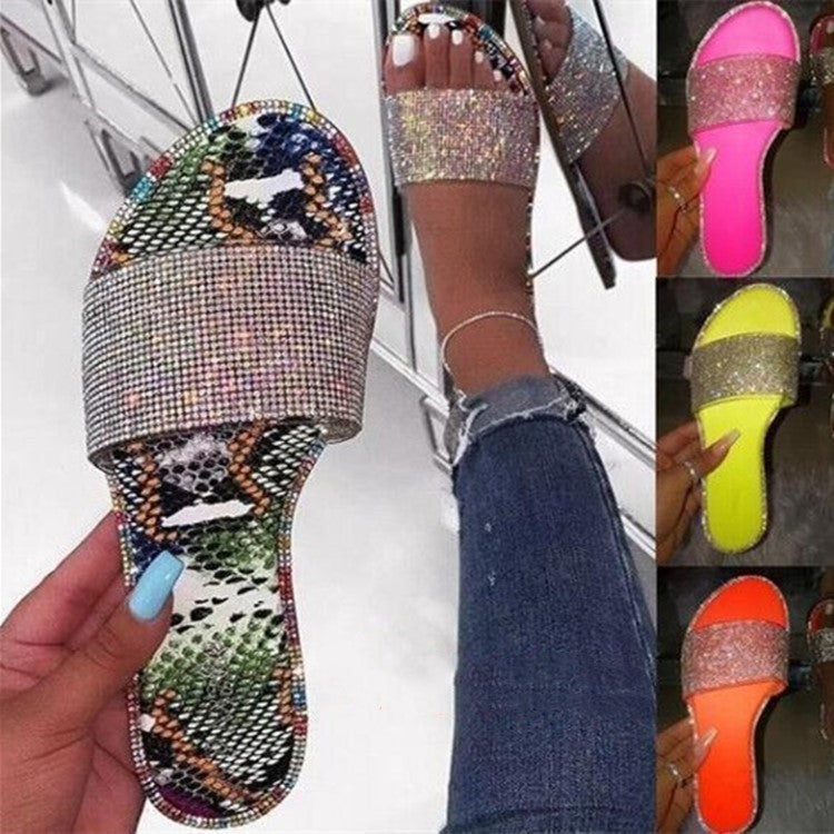 Store Rhinestone Sandaler og Hjemmesko til Kvinder med Lav Hæl