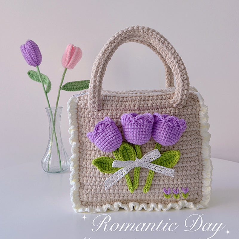 To Wish List Purple Tulip Wool Bag Hand Braided