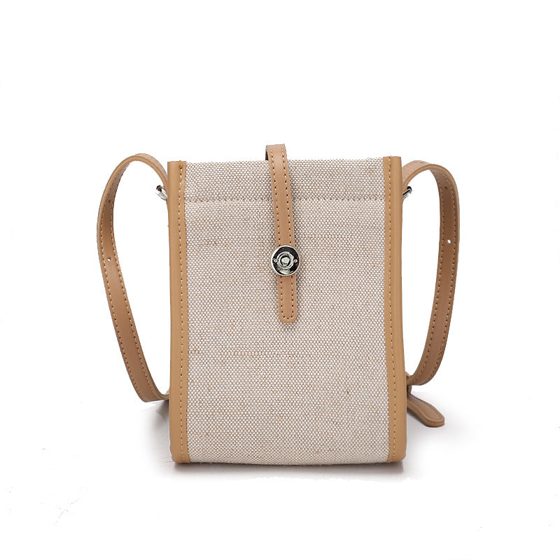 Retro Linen Canvas Small Cross Bag Hit Color Belt Buckle