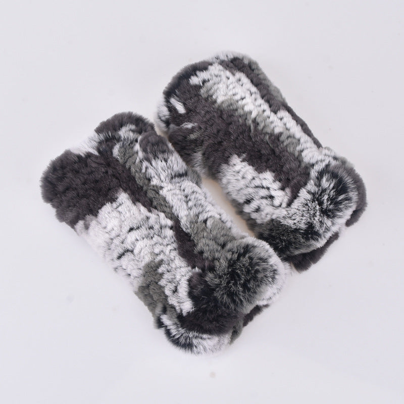 Rabbit Fur Half Finger Gloves Padded