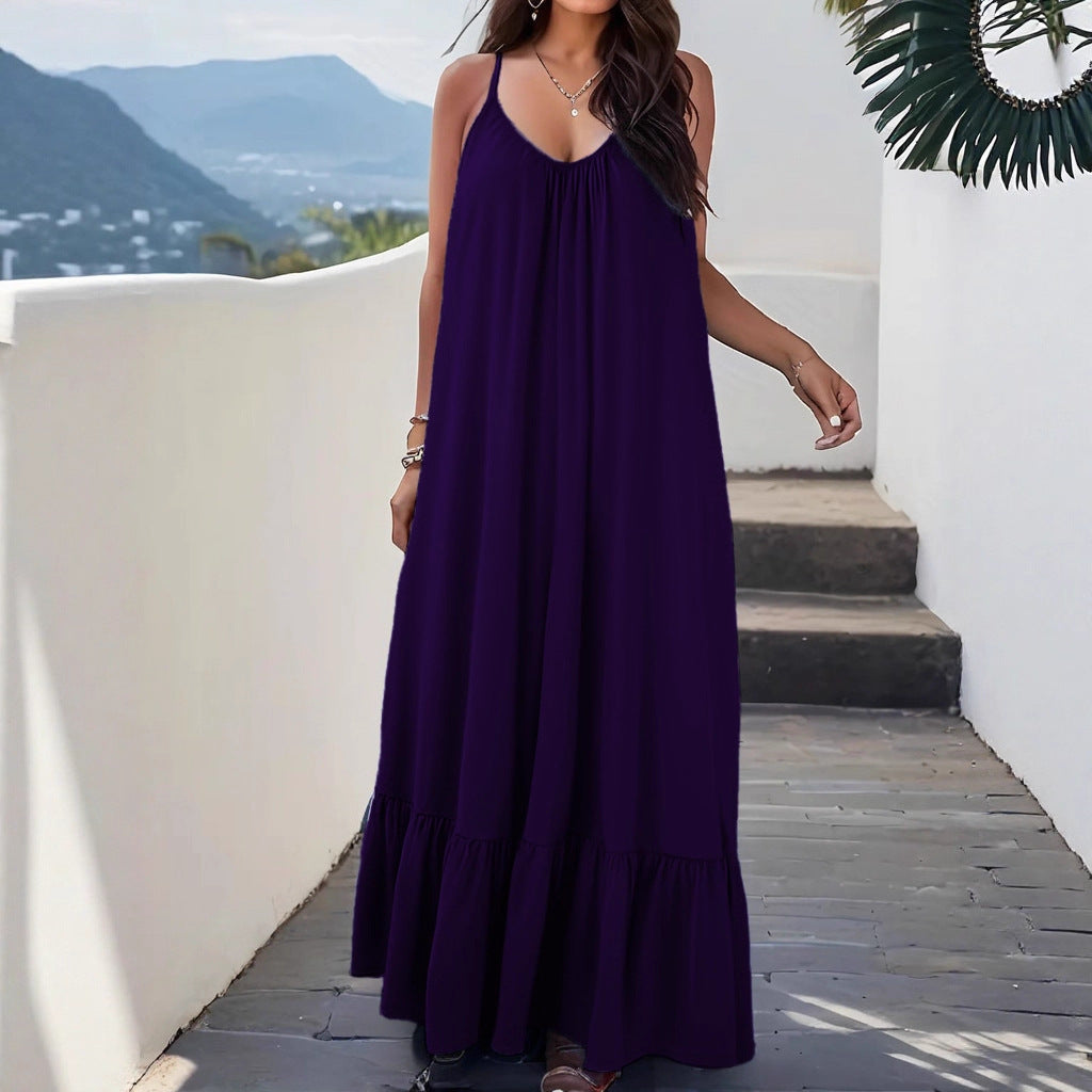 Strapless Sleeveless Solid-color Dress