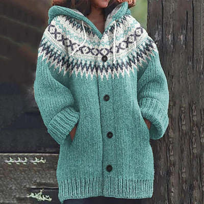 3D Printed Autumn Winter Coat Thickened Hooded Cardigan Sweater