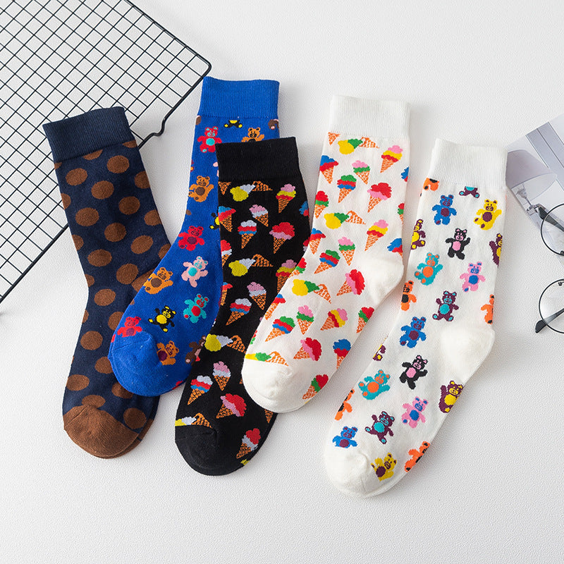 Personality Cartoon Bear Fashion Socks Girl Style Ice Cream