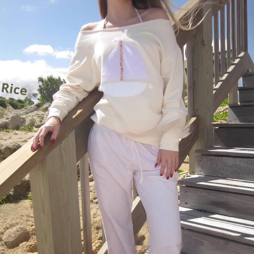 Kvinders Patch Off-shoulder To-vejs Pullover Sweater