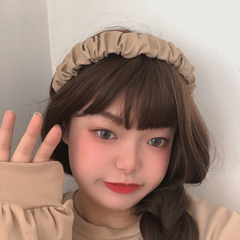French High-end PU Leather Pleated Headband
