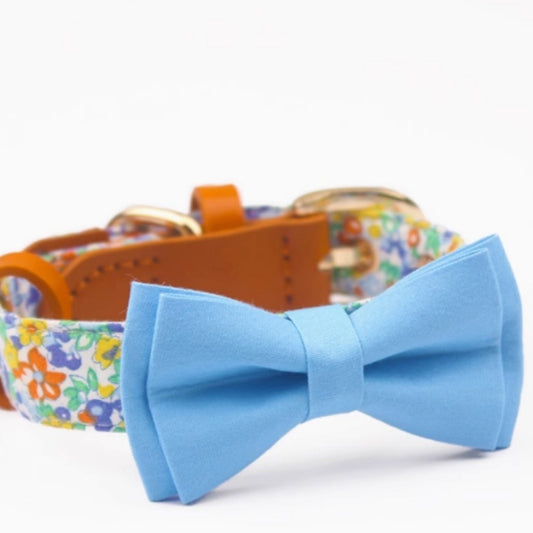 Cowhide Stitching Floral Cotton Pet Dog Collar Hand Holding Rope