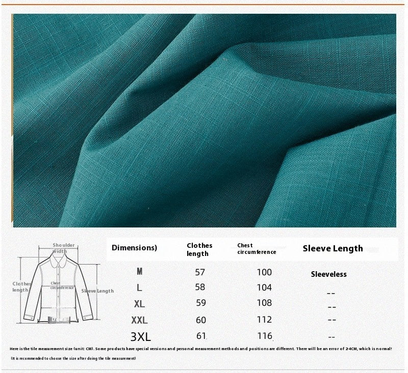 Artistic Retro Loose Solid Color Cotton Linen Vest Women's Top