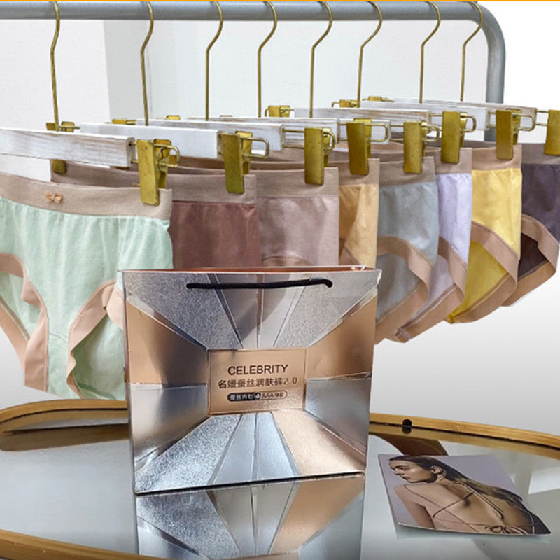 Women's Silk Antibacterial Bottom Crotch Mid-waist Non-marking Panties