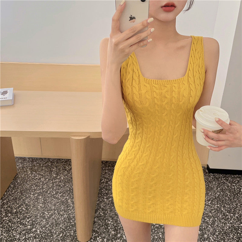 Versatile Cable-Knit Slip-Neck Sweater Body-Con Dress That Slims The