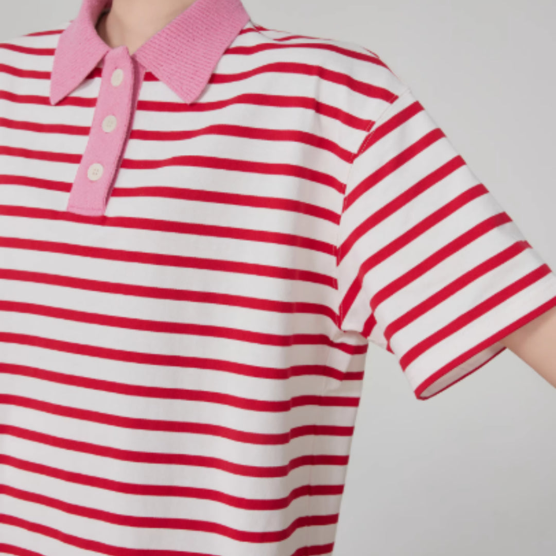 Dopamine  Striped Polo Knitted Top For Women