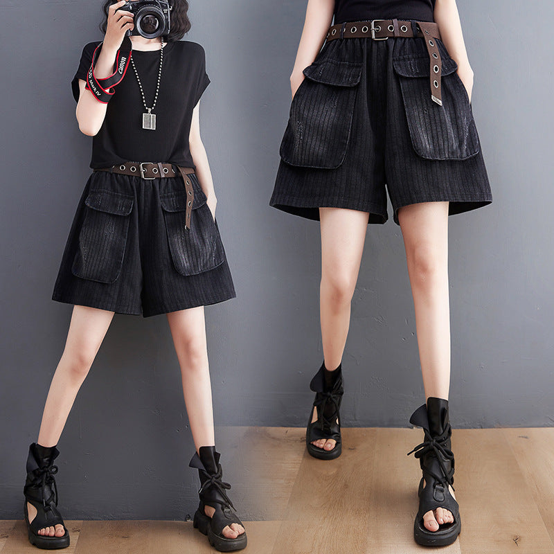 Women's Denim Print Shorts Without Belt