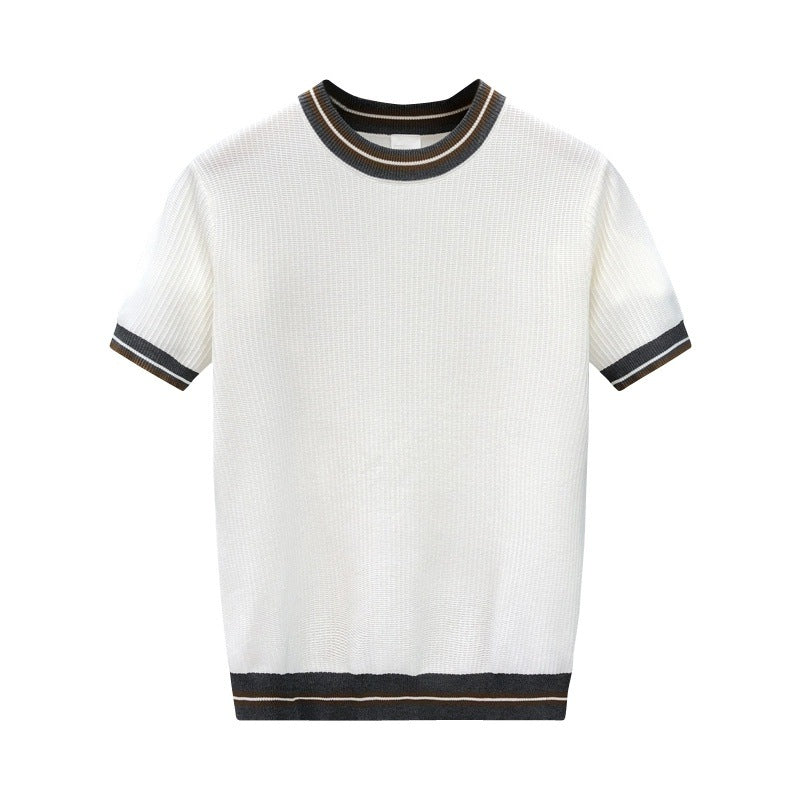 Women's Textured Jacquard Color-Block Knitted T-Shirt