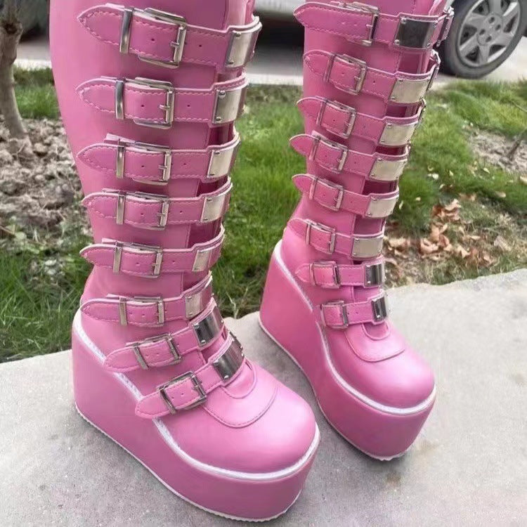 Martin Metal Buckle With Platform High Heel Plus Size Women's Boots