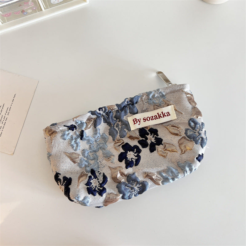 French Relief Flower Makeup Simple Portable Handbag Casual Mobile Phone Handheld Bag