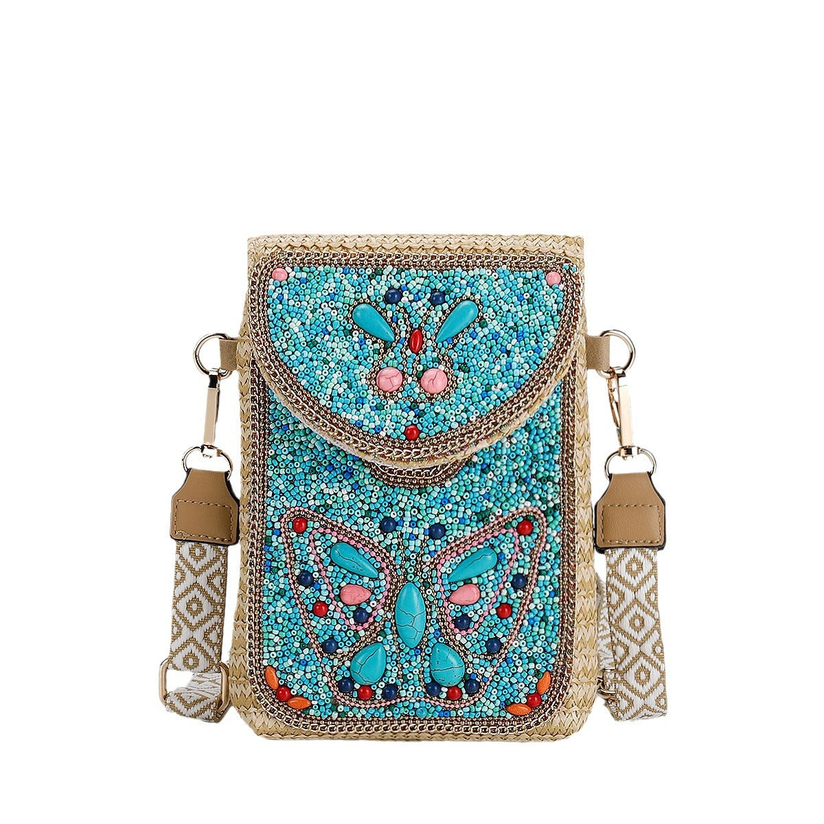 Rice Bead Bag Woven Women's Shoulder