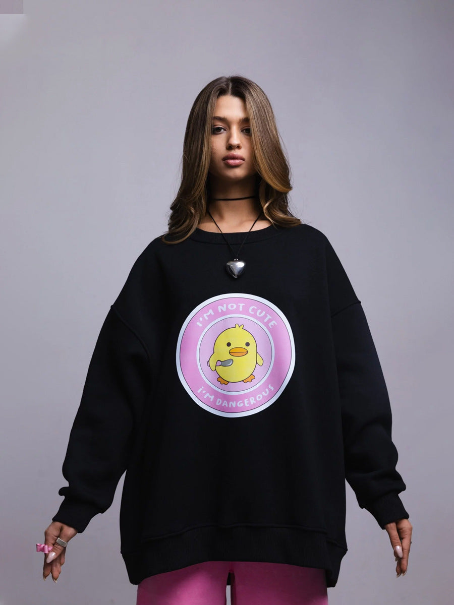 Women's Small Yellow Duck Printing Stylish Sweater
