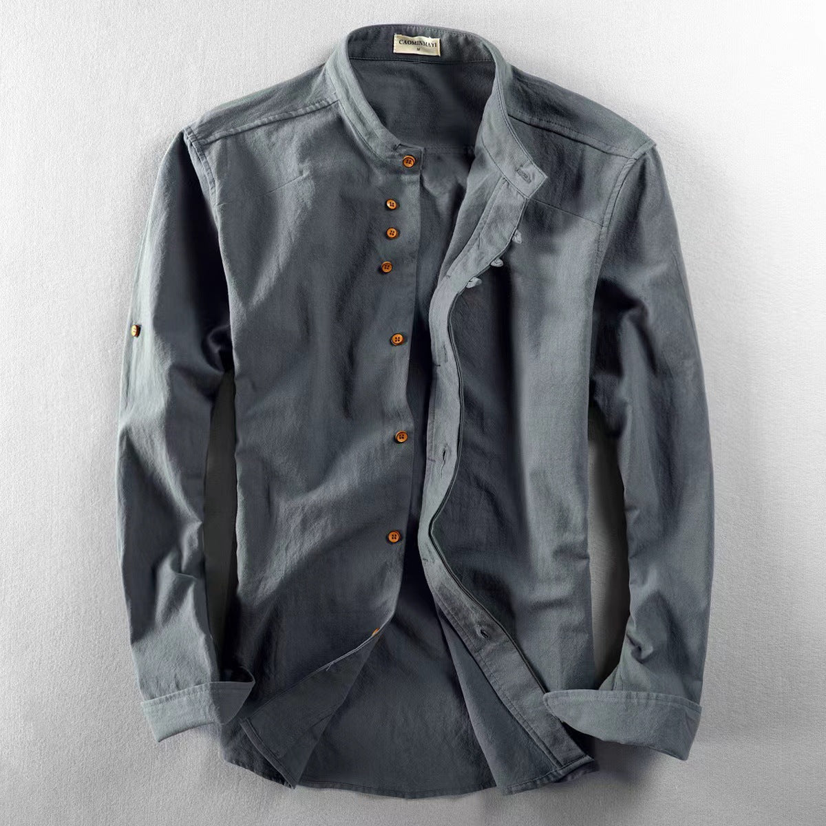 European And American Style Men's Clothing Stand Collar Buried Clip Casual Shirt