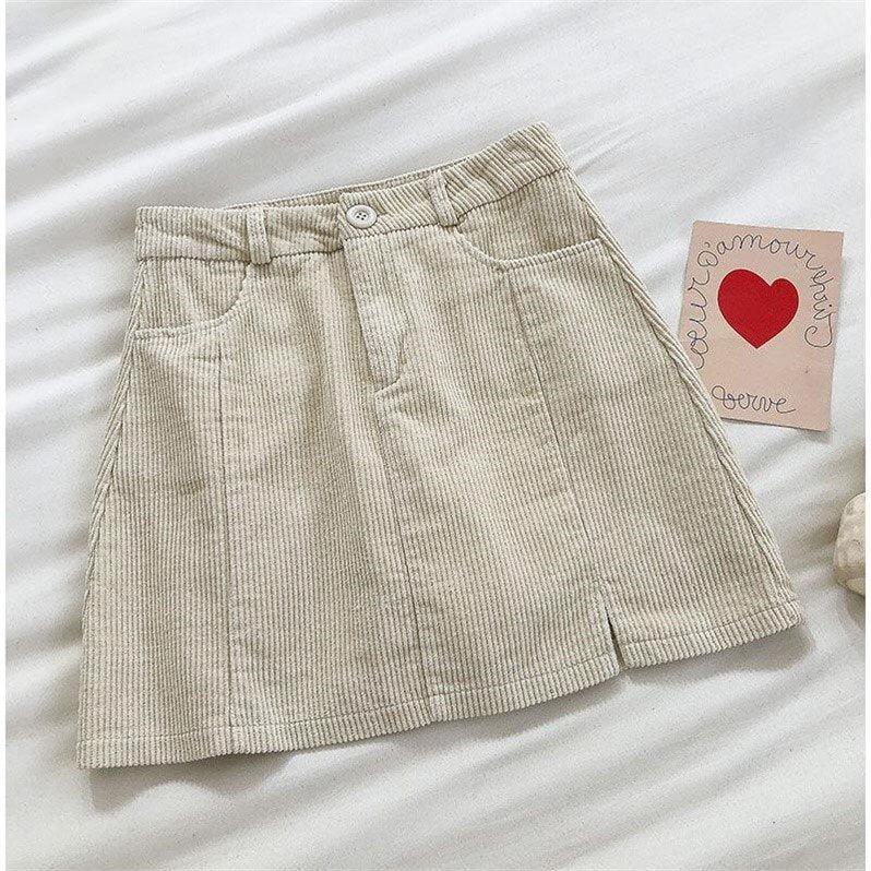 Women's Corduroy Skirt With High Waist Was Thin