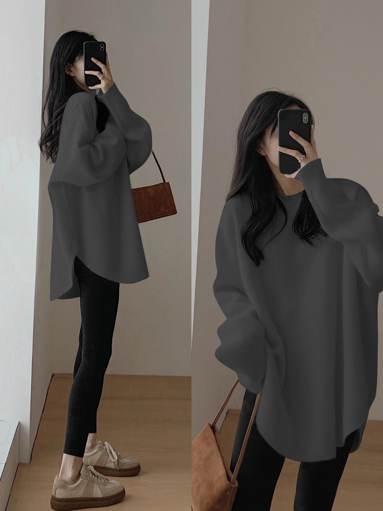 Women's Long Sleeve Loose Mid-length Round Neck Slim And Versatile Base Shirt