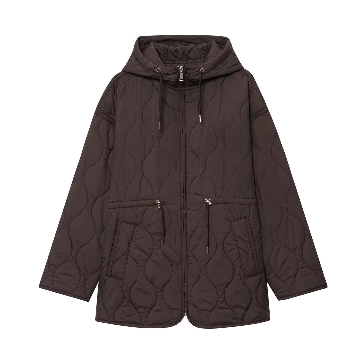 Women's Solid Color Casual Quilted Zip-up Cotton Coat