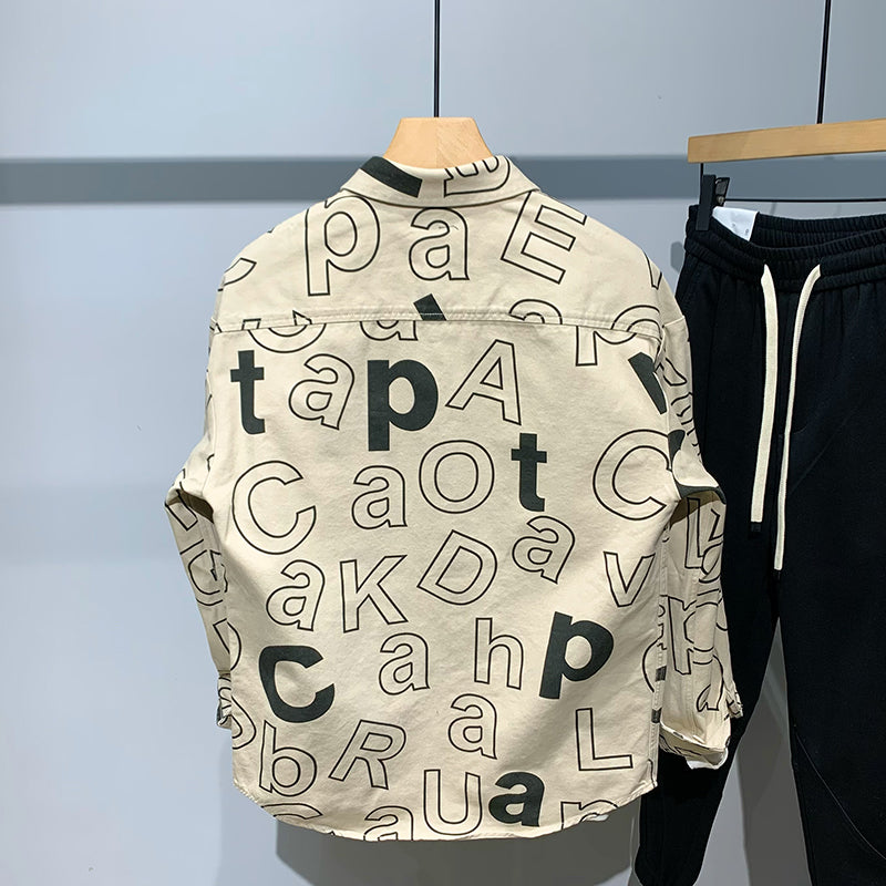 Tide Brand Tooling Full Body Letter Print Lapel Jacket Men