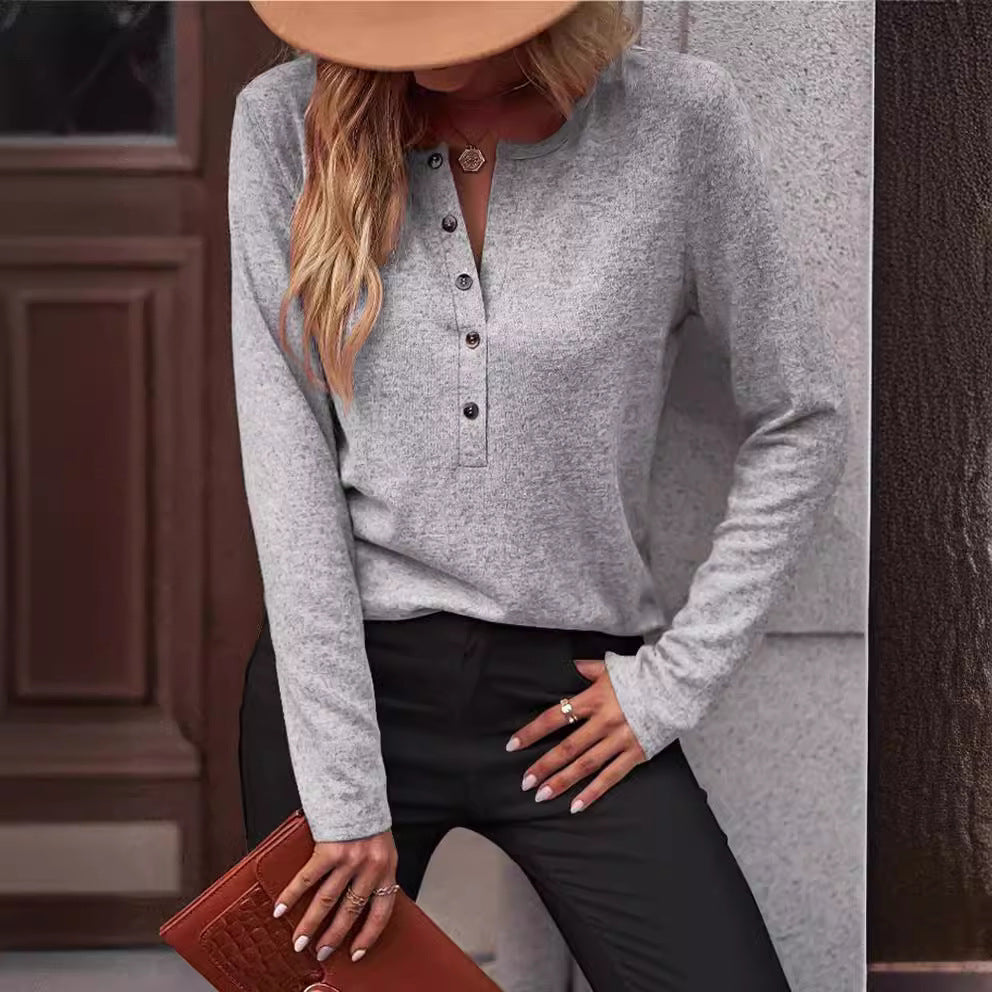 Solid Color Long Sleeve Hollowed Leisure Shirt
