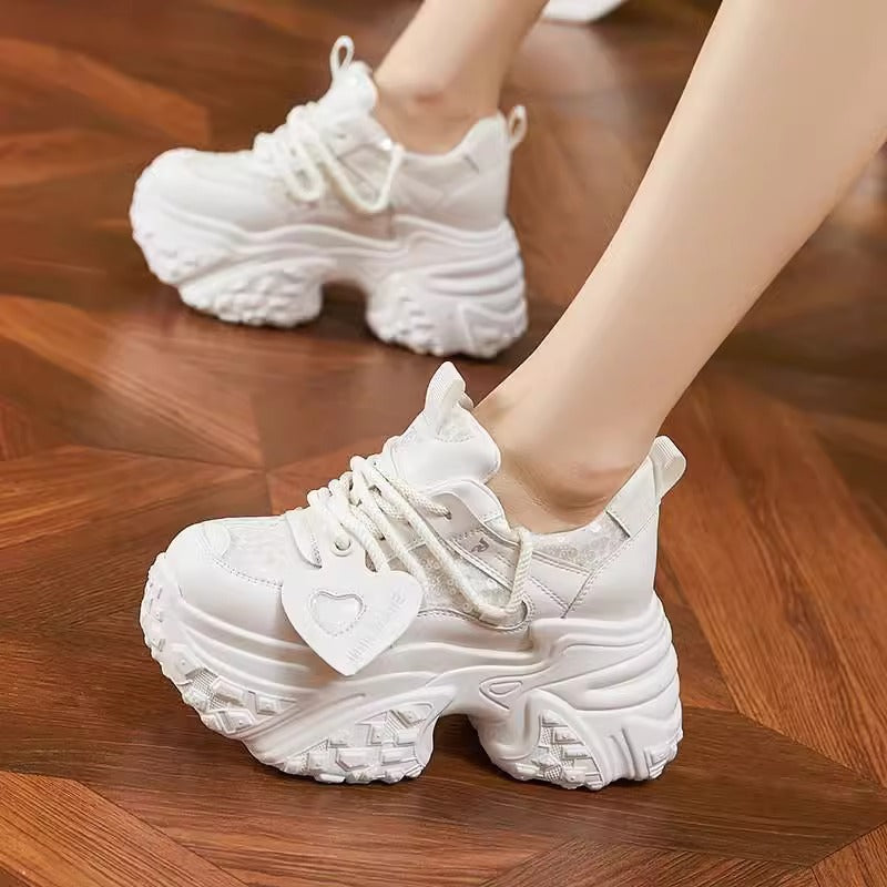 Fashionable All-matching Platform Mesh Surface Sports Casual Shoes Super Thick Sole Height Increasing