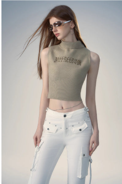 Retro Spicy Girl Letter Printed Knitted Sweater Vest