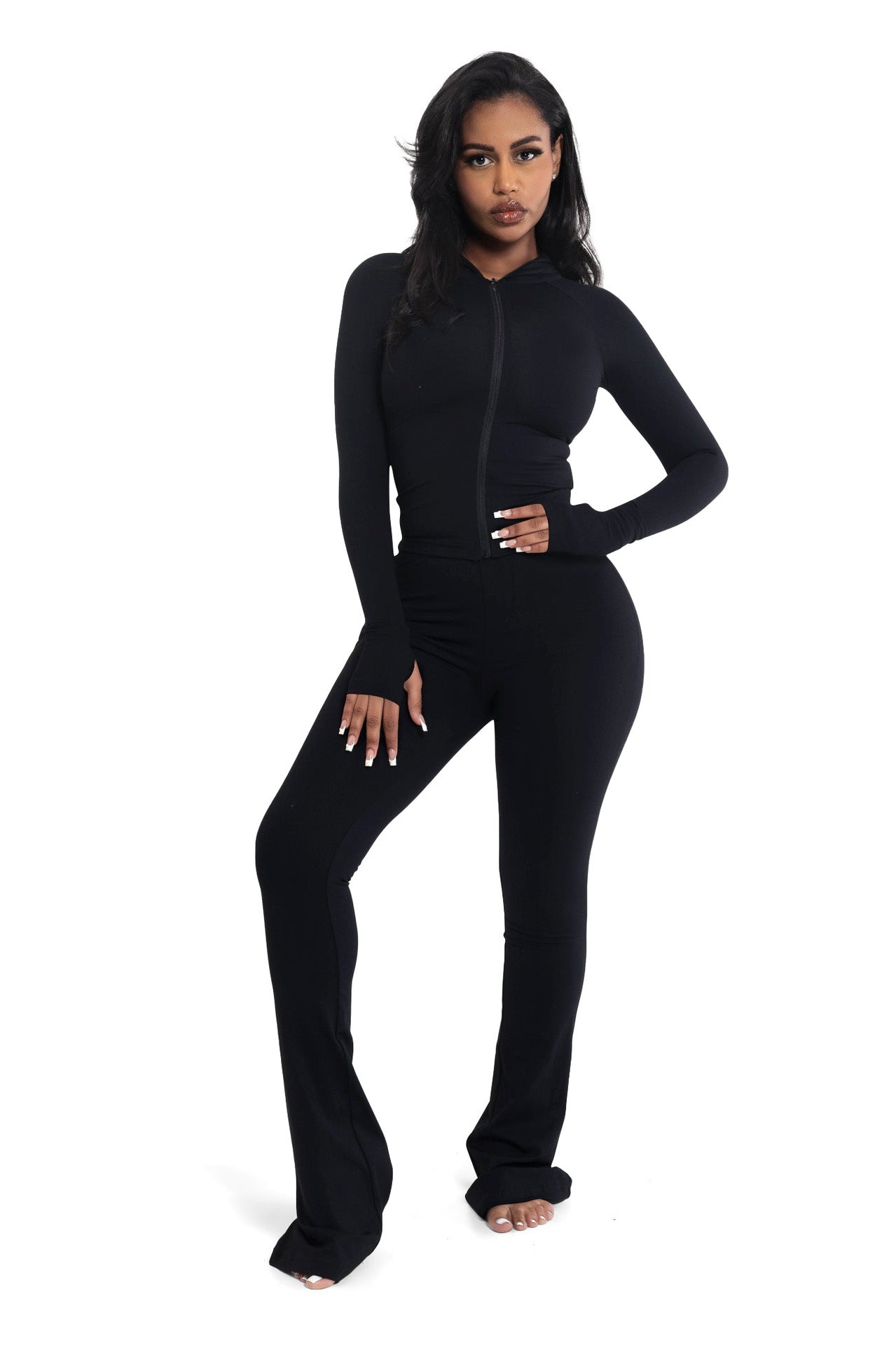 Casual Solid-Color Two-Piece Hooded Cardigan Set