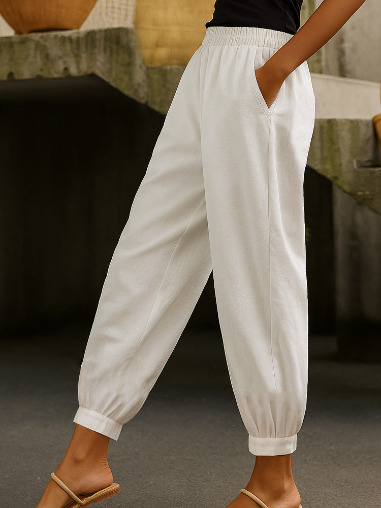 Stylish Casual Everyday Skinny Pants With Side Pockets And Elastic Waist