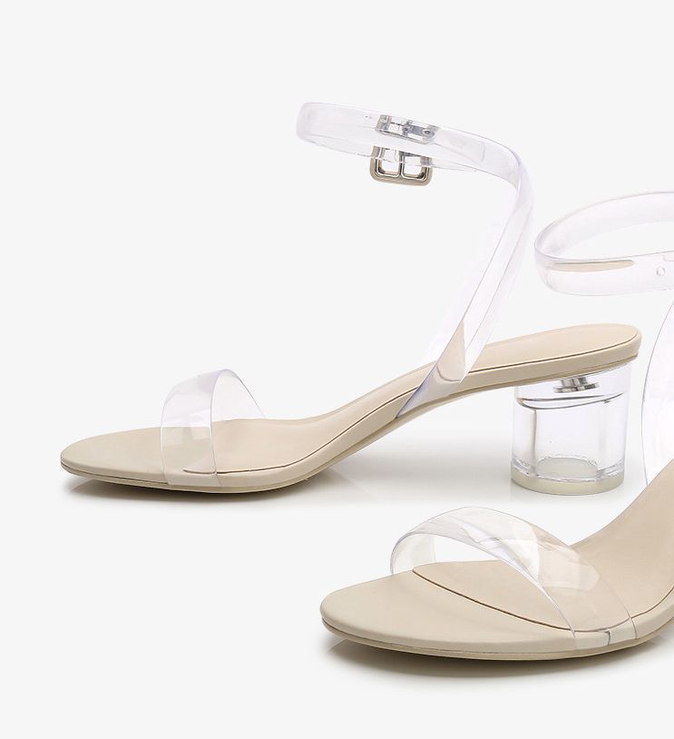 Simple Word With Transparent Round Heel Sandals High Heels