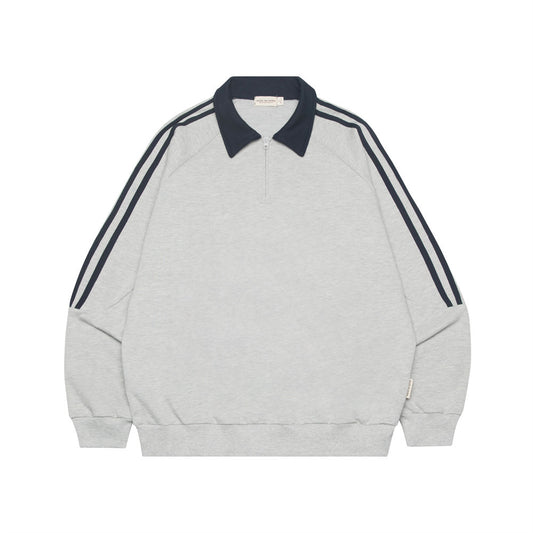 Contrast Color Lapels Three Bars Loose Sweater Spring And Autumn Men's