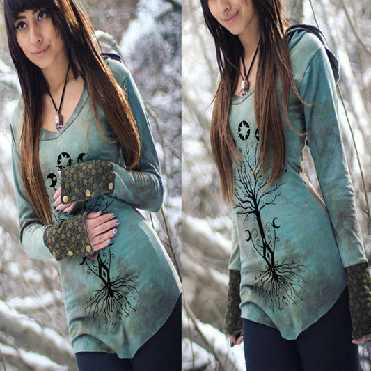 Women's Retro Tree Of Life Printed Long Sleeve