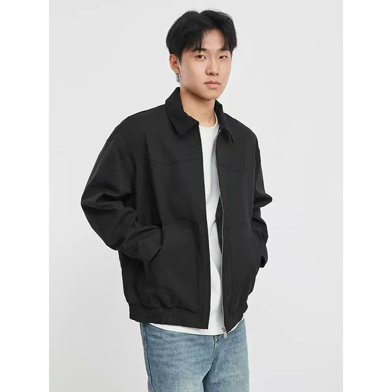 American Retro Barn-style Polo Collar Jacket For Men, Autumn Tough Guy Style