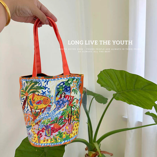 Thailand Special-interest Artistic Bucket Bag New Hand Bag Large Capacity