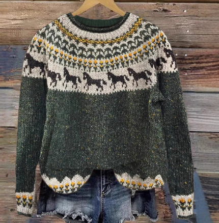Sweatshirt-top med print, rund hals og lange ærmer til kvinder