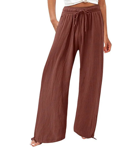 Women'S Cotton & Linen Solid Color Wide Leg Casual Pants With Pockets