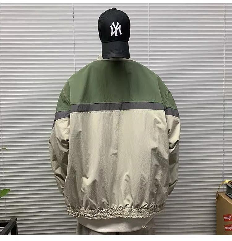 Stand Collar Fashion Brand Stitching Contrast Color Jacket